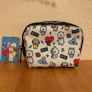 NEW BTS BT21 UNIVERSTAR white Black Printed Coin Purse Makeup Bag 5x5”